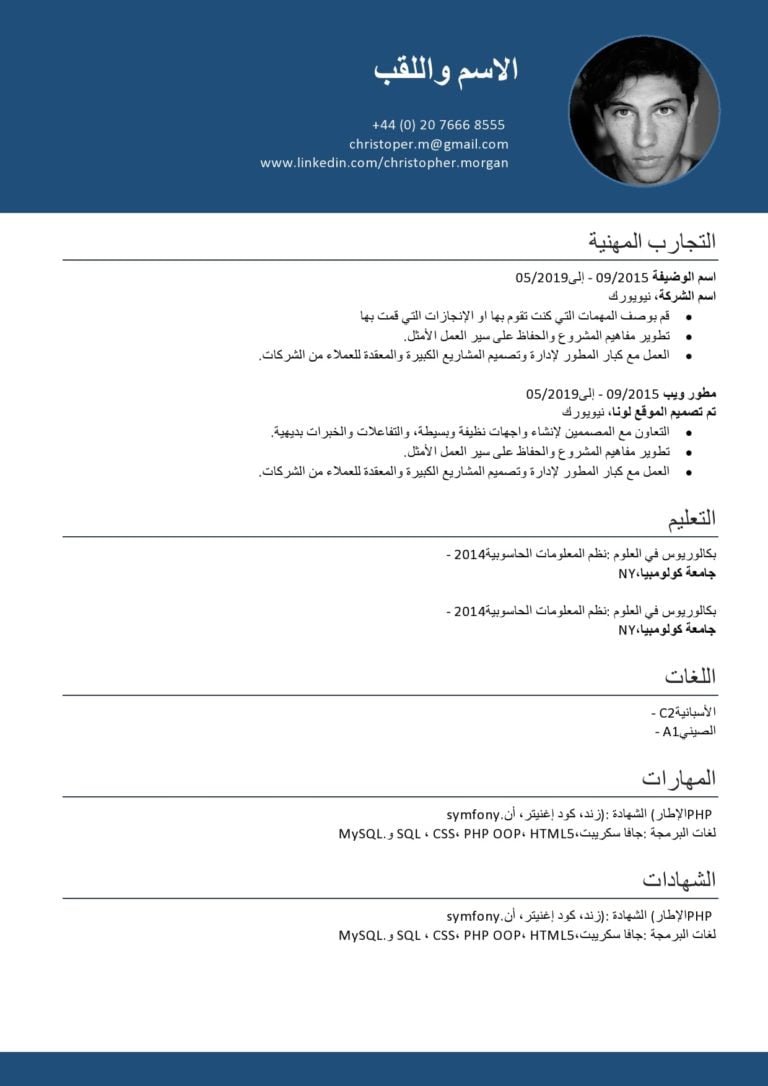 نموذج سيرة ذاتية جاهز للكتابة بالعربية