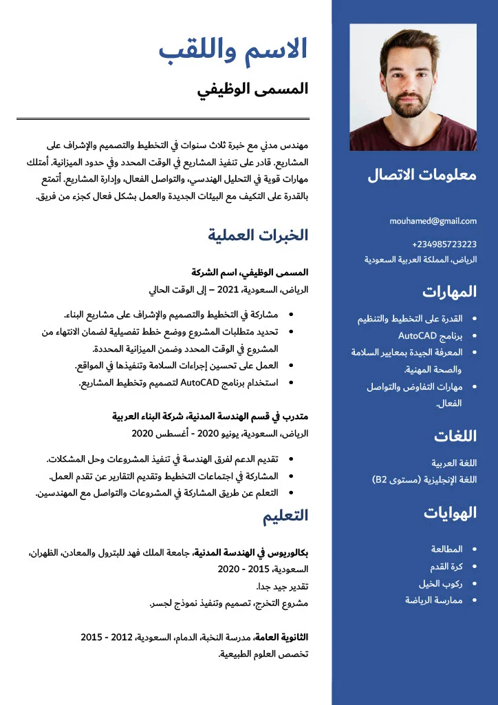 نموذج سيرة ذاتية بالعربية CV