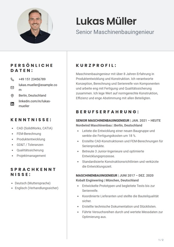 Pewter — Lebenslauf-Vorlage