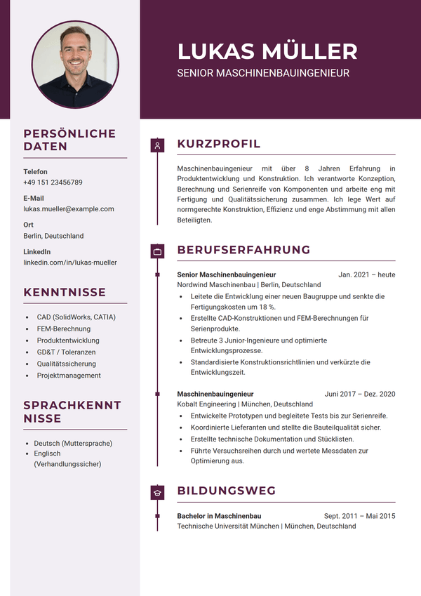Plum — Lebenslauf-Vorlage