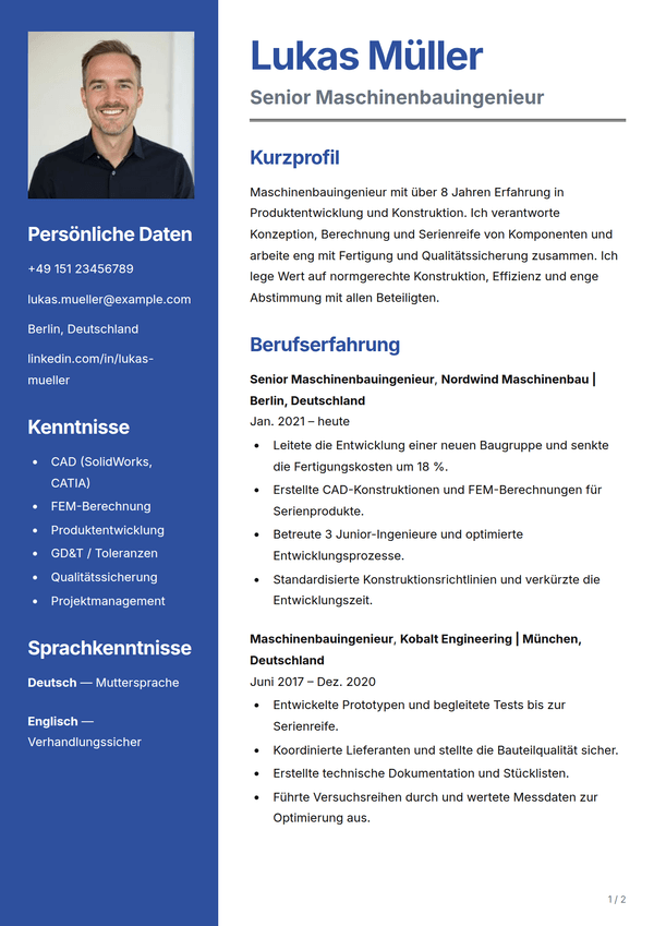 Sapphire — Lebenslauf-Vorlage