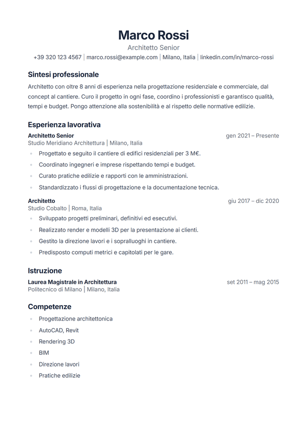 Classic — modello di CV