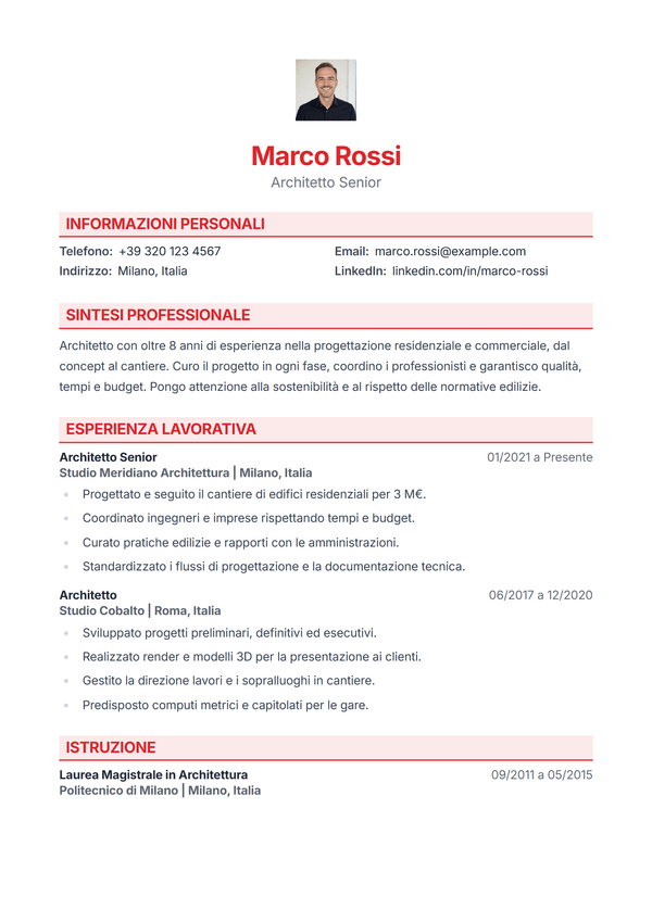 Coral — modello di CV