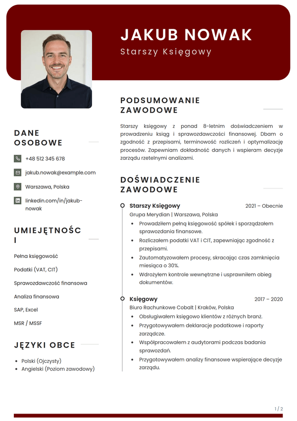 Crimson — szablon CV