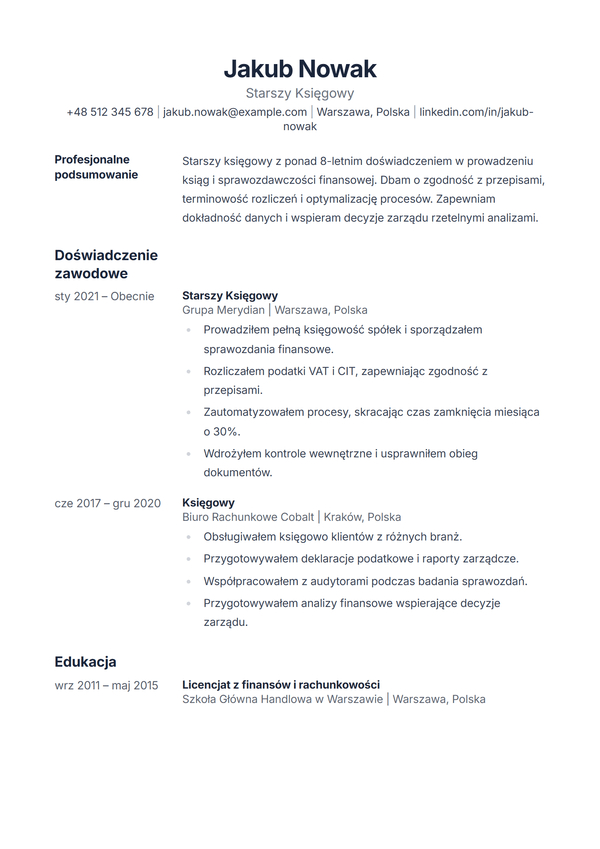 Ledger — szablon CV