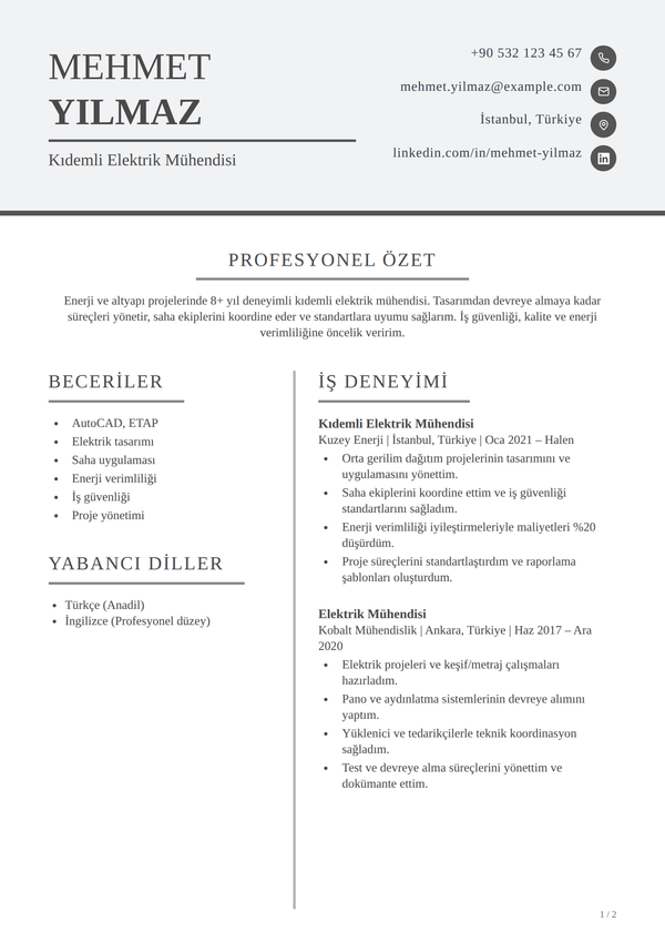 Quill — CV şablonu