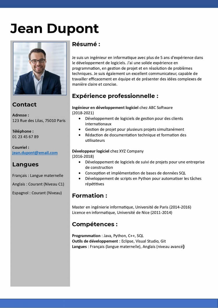 modèle de cv moderne avec photo