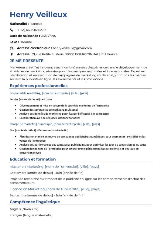 modèle de cv simple gratuit