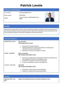 Tabular CV template GetYourCV