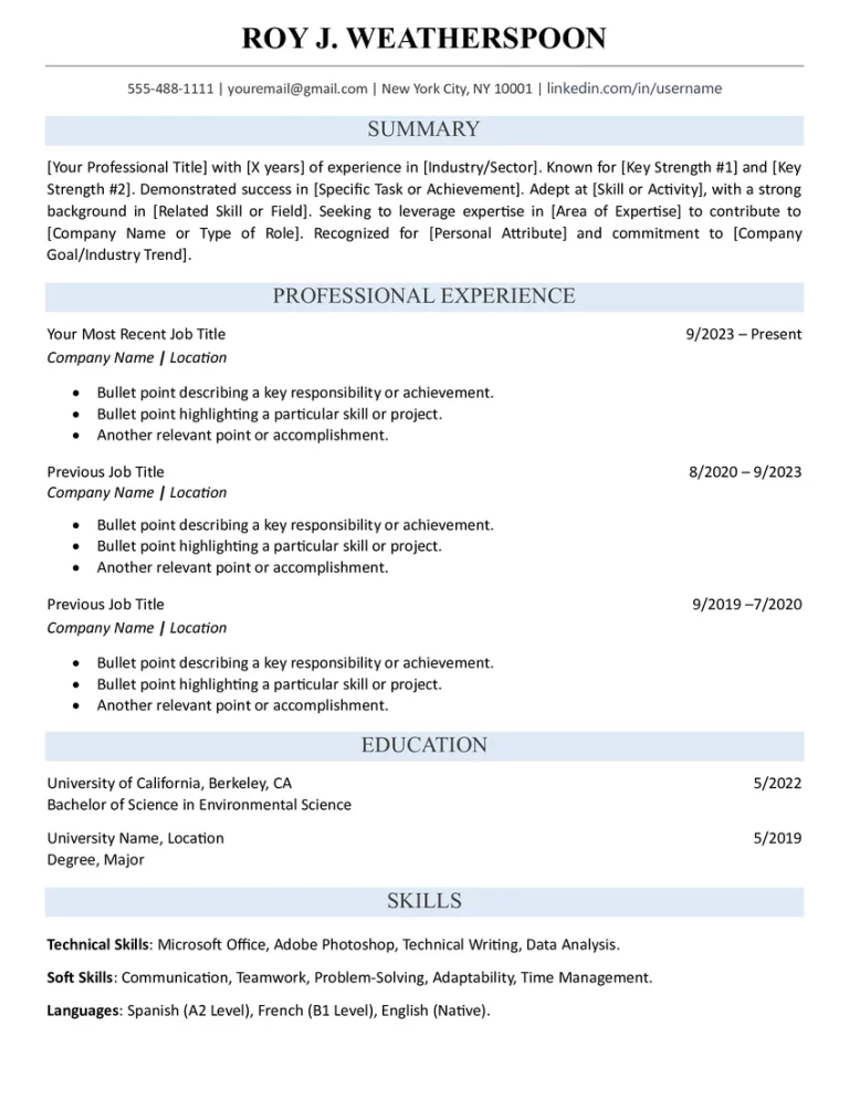 Simple resume template for word
