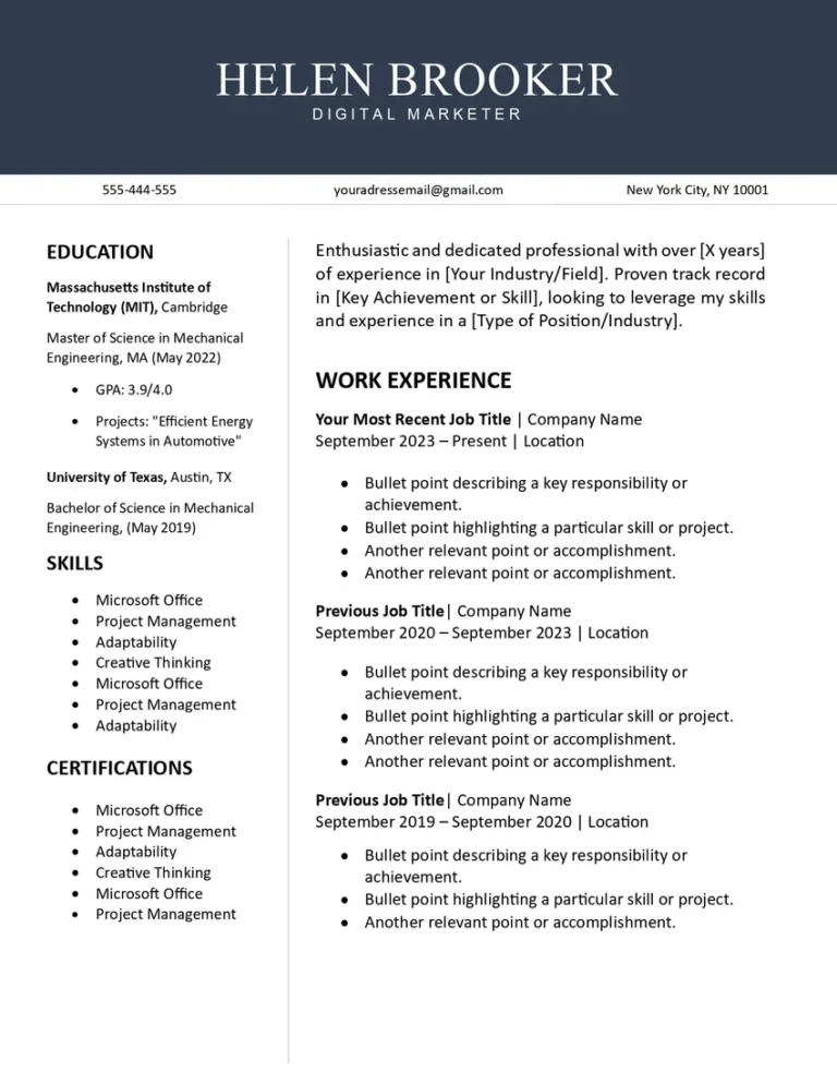 Modèle de cv en anglais américain