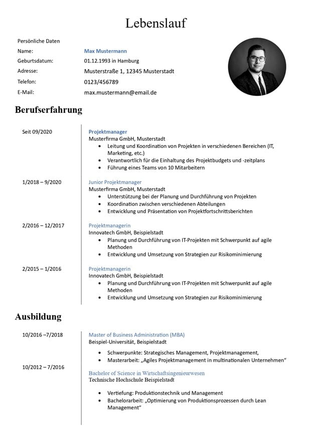 Tabellarischer Lebenslauf Vorlage