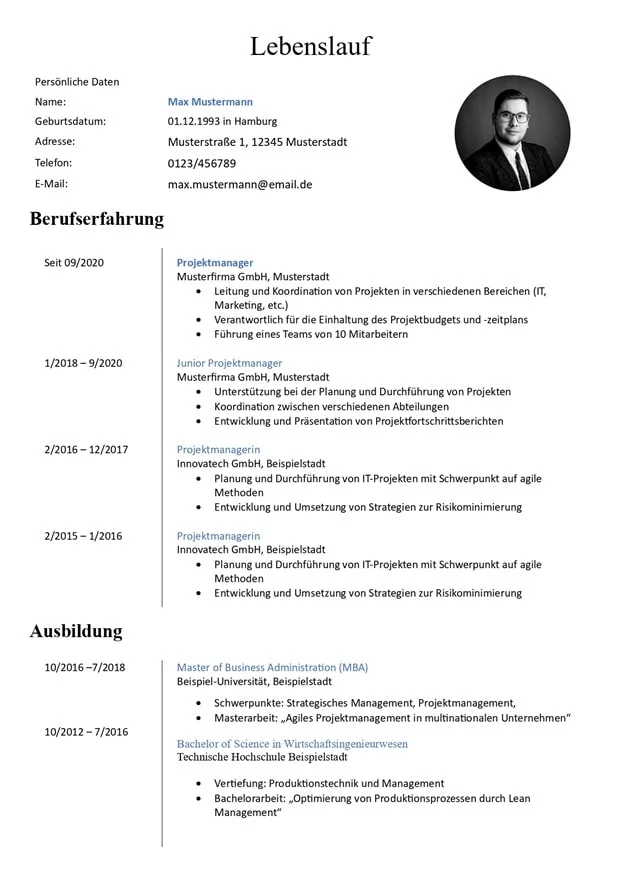 Tabellarischer Lebenslauf Vorlage