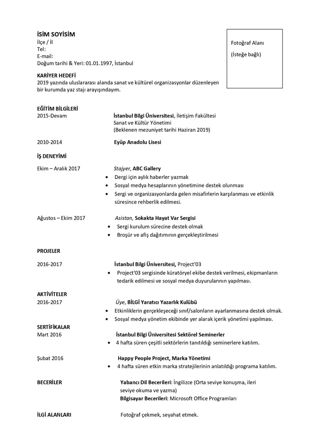 Türkçe CV Örneği
