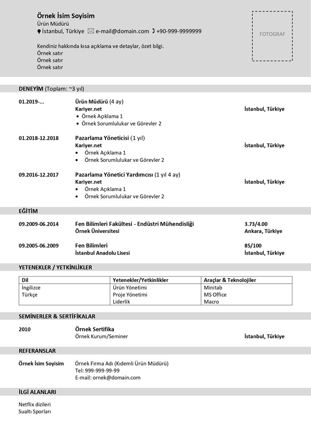 Boş CV Örneği