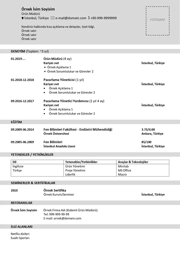Boş CV Örneği