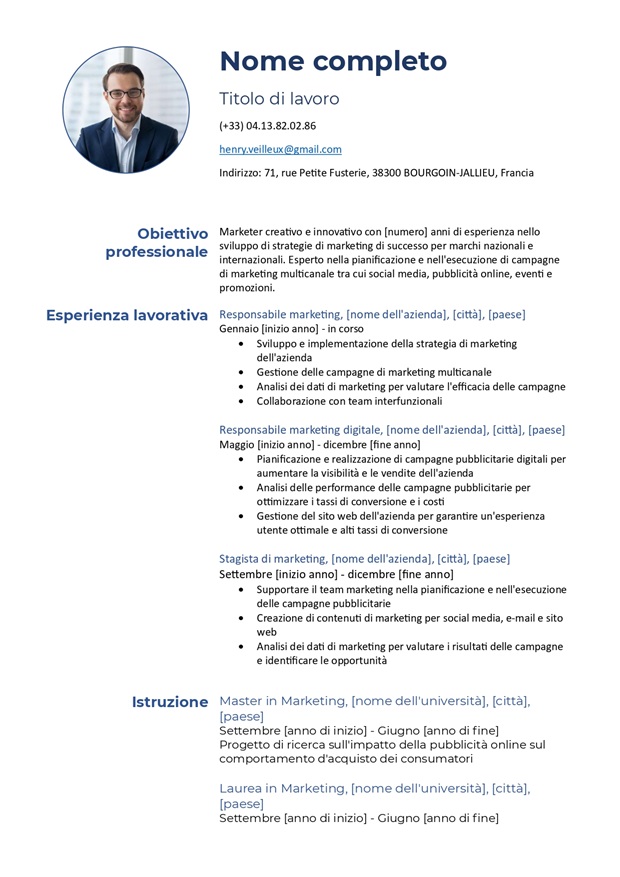 modello di curriculum vitae