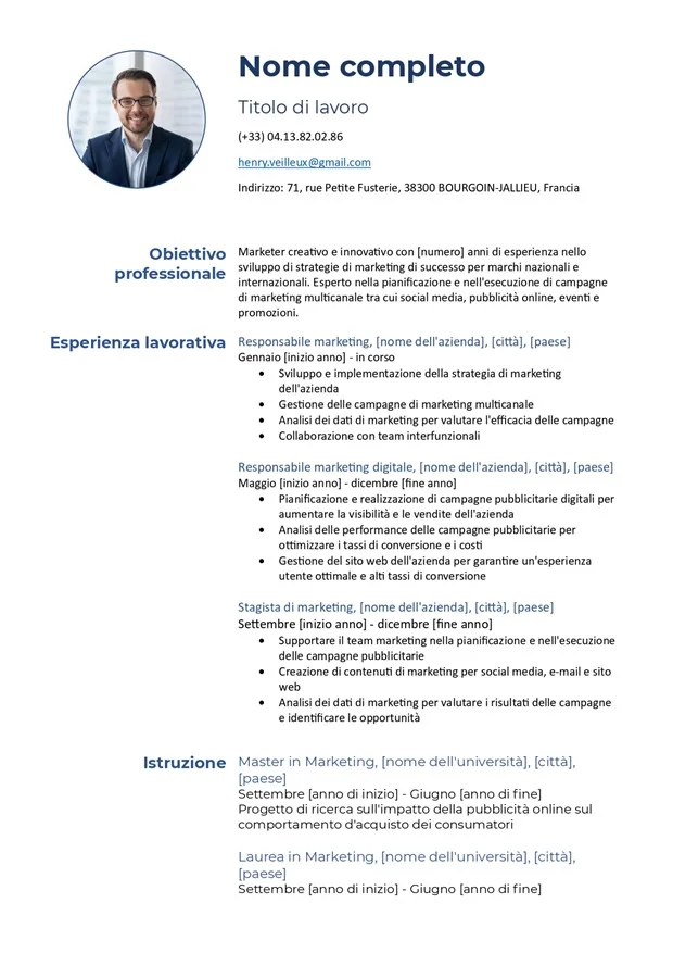 modello di curriculum vitae